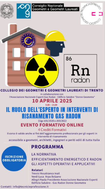 Corso online modalità sincrona: Il Ruolo dell'Esperto in interventi di risanamento Radon negli Edifici (D.lgs n.101/2020 e D.lgs n.203/2022)